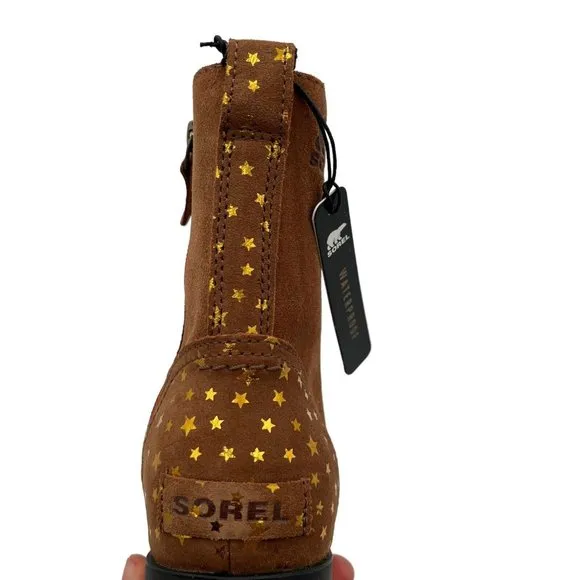 Sorel Emelie Youth Girls Leather Combat Boot Size 5 Brown Waterproof Arch Suppor