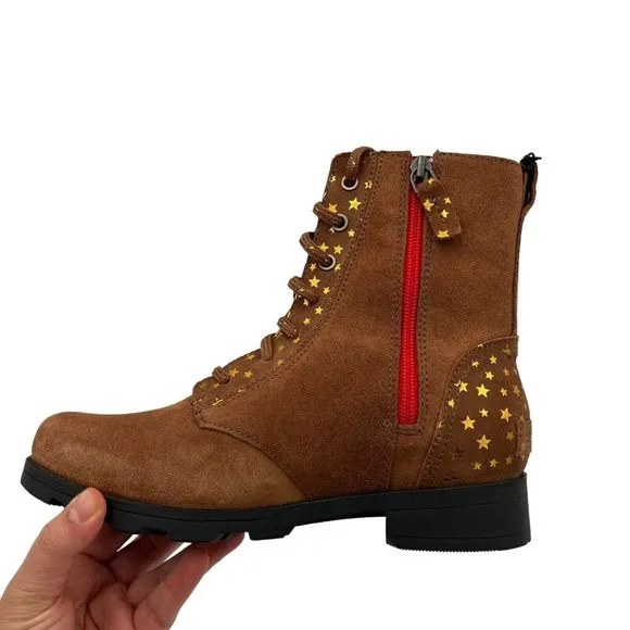 Sorel Emelie Youth Girls Leather Combat Boot Size 5 Brown Waterproof Arch Suppor
