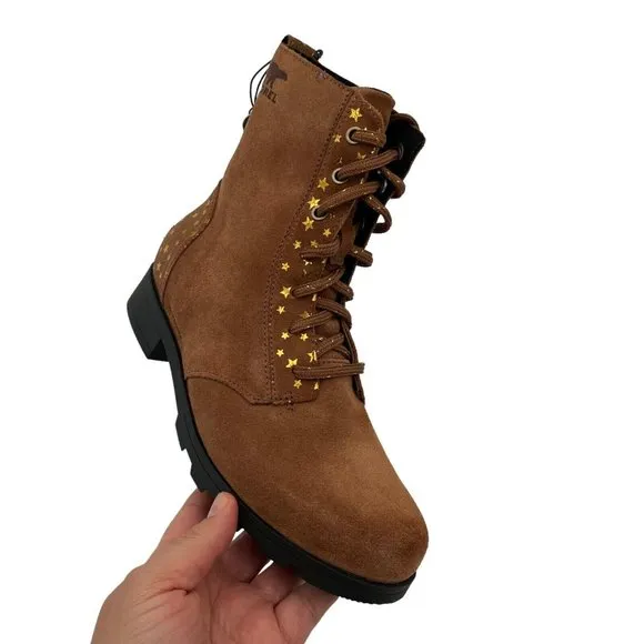 Sorel Emelie Youth Girls Leather Combat Boot Size 5 Brown Waterproof Arch Suppor