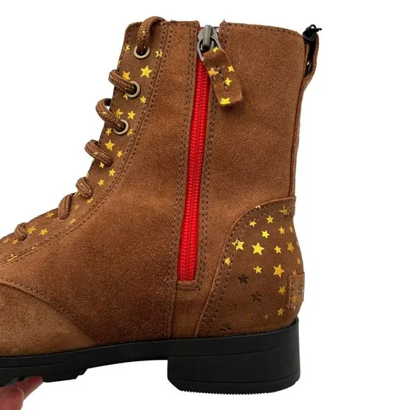 Sorel Emelie Youth Girls Leather Combat Boot Size 5 Brown Waterproof Arch Suppor
