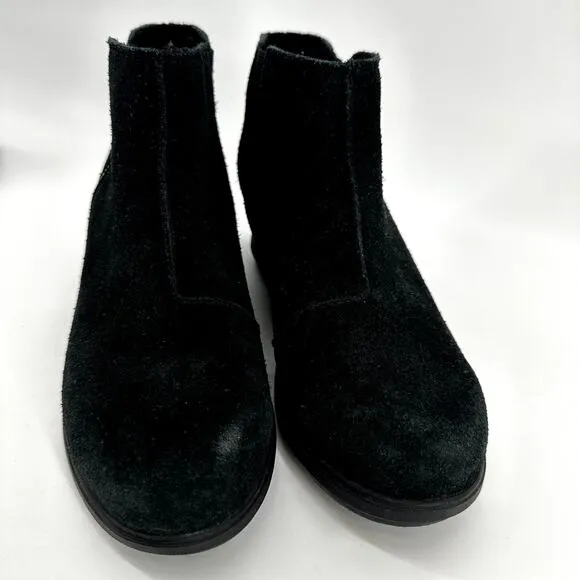 Sorel Evie Zip Ankle Boots Wedge Waterproof Suede Leather Round Toe Black 7.5