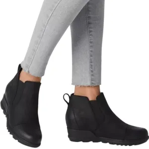 Sorel Evie Zip Ankle Boots Wedge Waterproof Suede Leather Round Toe Black 7.5