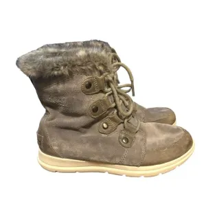 Sorel Explorer Joan Snow Boots Gray Suede Faux Fur Lined Women’s 9