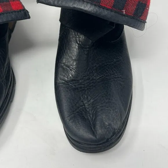 Sorel foldover Major Moto boots 10 red plaid black leather