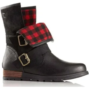 Sorel foldover Major Moto boots 10 red plaid black leather