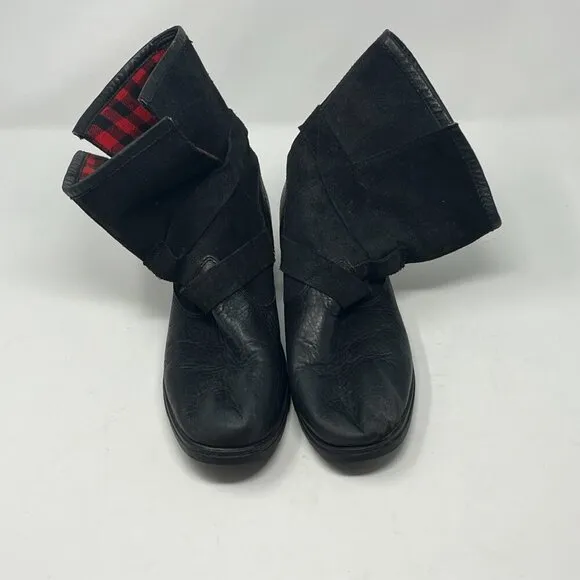 Sorel foldover Major Moto boots 10 red plaid black leather