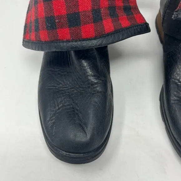 Sorel foldover Major Moto boots 10 red plaid black leather