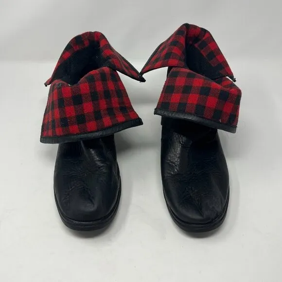 Sorel foldover Major Moto boots 10 red plaid black leather