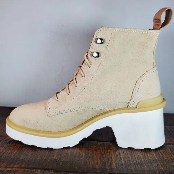 Sorel Hi Line Heeled Womens Size 8 Waterproof Lace Up Boots Suede Cream White