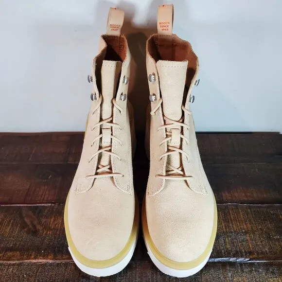 Sorel Hi Line Heeled Womens Size 8 Waterproof Lace Up Boots Suede Cream White