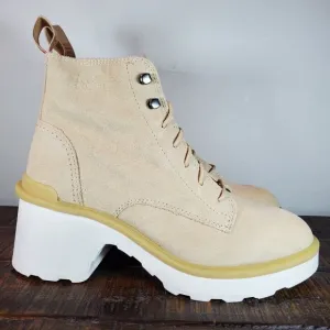 Sorel Hi Line Heeled Womens Size 8 Waterproof Lace Up Boots Suede Cream White