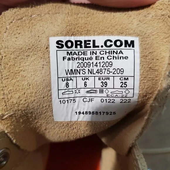 Sorel Hi Line Heeled Womens Size 8 Waterproof Lace Up Boots Suede Cream White