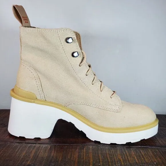 Sorel Hi Line Heeled Womens Size 8 Waterproof Lace Up Boots Suede Cream White