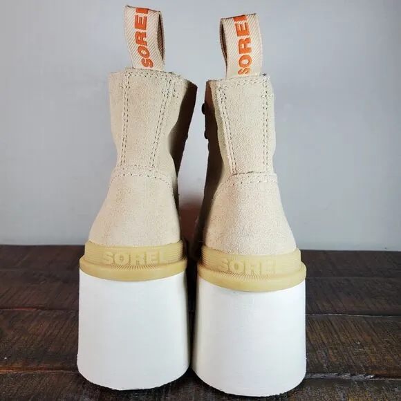Sorel Hi Line Heeled Womens Size 8 Waterproof Lace Up Boots Suede Cream White