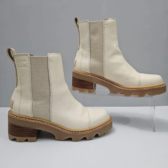 Sorel Joan Now Chelsea Boot Waterproof Bleached Ceramic Cream Leather Size 9