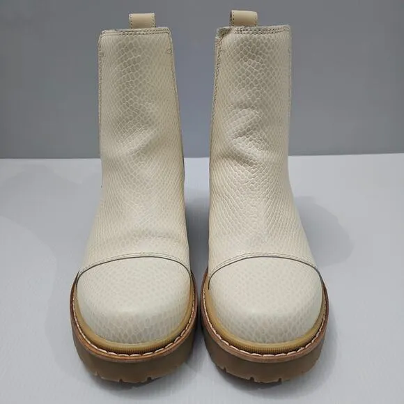 Sorel Joan Now Chelsea Boot Waterproof Bleached Ceramic Cream Leather Size 9