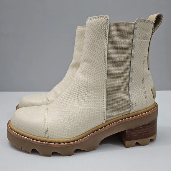 Sorel Joan Now Chelsea Boot Waterproof Bleached Ceramic Cream Leather Size 9