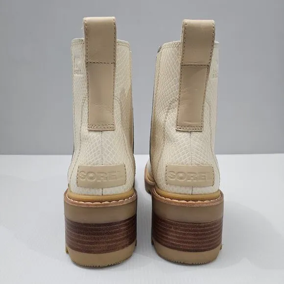 Sorel Joan Now Chelsea Boot Waterproof Bleached Ceramic Cream Leather Size 9