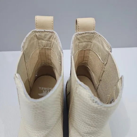 Sorel Joan Now Chelsea Boot Waterproof Bleached Ceramic Cream Leather Size 9