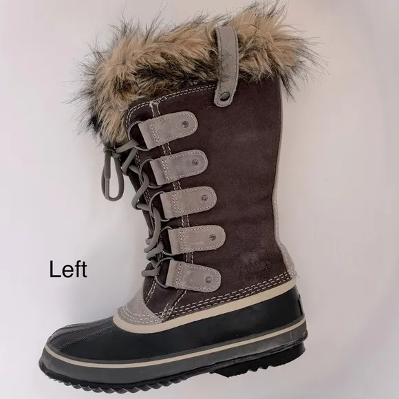 SOREL Joan of Arctic Lace-up Winter Boots with Faux Fur Trim - Quarry Gray - 8