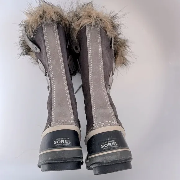 SOREL Joan of Arctic Lace-up Winter Boots with Faux Fur Trim - Quarry Gray - 8
