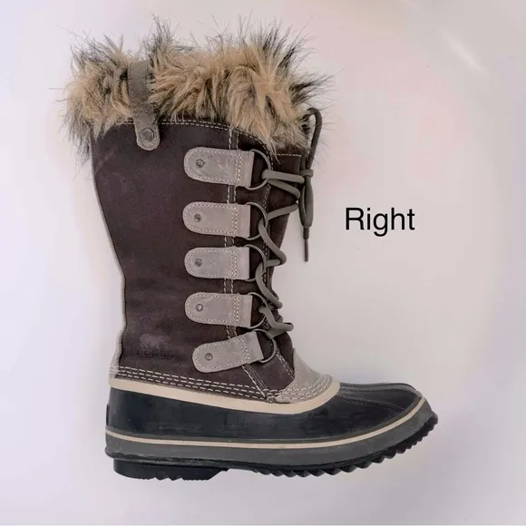 SOREL Joan of Arctic Lace-up Winter Boots with Faux Fur Trim - Quarry Gray - 8