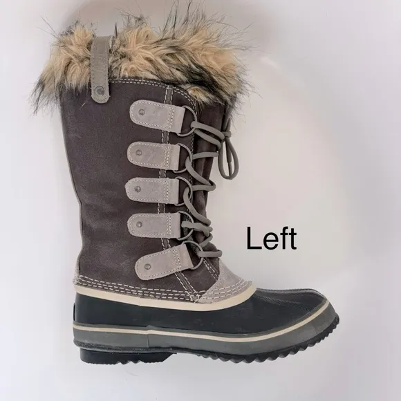SOREL Joan of Arctic Lace-up Winter Boots with Faux Fur Trim - Quarry Gray - 8