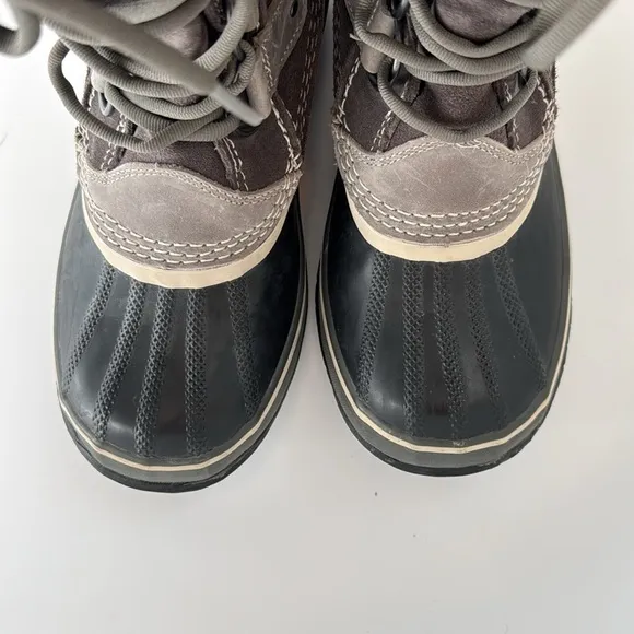 SOREL Joan of Arctic Lace-up Winter Boots with Faux Fur Trim - Quarry Gray - 8