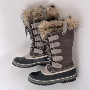 SOREL Joan of Arctic Lace-up Winter Boots with Faux Fur Trim - Quarry Gray - 8