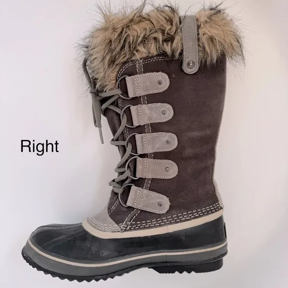 SOREL Joan of Arctic Lace-up Winter Boots with Faux Fur Trim - Quarry Gray - 8