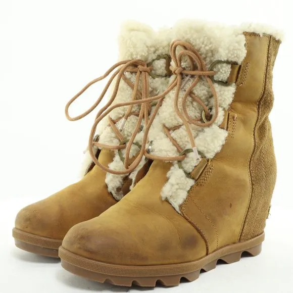 Sorel Joan Of Arctic Shearling Hidden Wedge Lace-up Waterproof Boots • 7.5