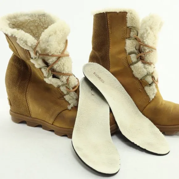 Sorel Joan Of Arctic Shearling Hidden Wedge Lace-up Waterproof Boots • 7.5