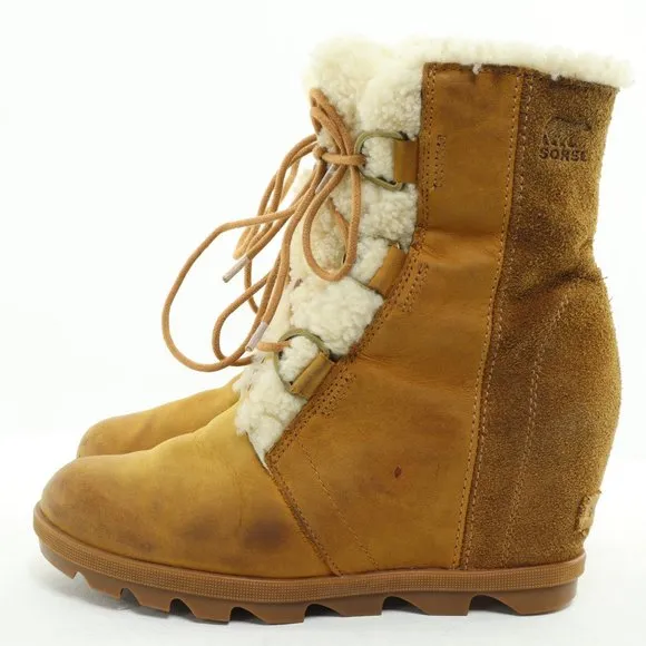 Sorel Joan Of Arctic Shearling Hidden Wedge Lace-up Waterproof Boots • 7.5