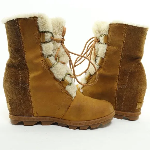 Sorel Joan Of Arctic Shearling Hidden Wedge Lace-up Waterproof Boots • 7.5