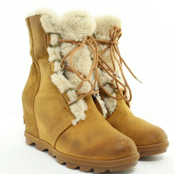 Sorel Joan Of Arctic Shearling Hidden Wedge Lace-up Waterproof Boots • 7.5