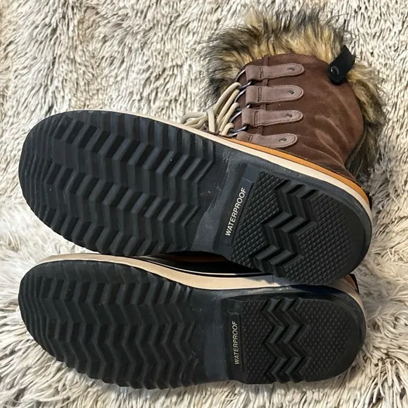 Sorel Joan of Arctic Tall Winter Snow Boots Faux Fur Brown Waterproof Size 8