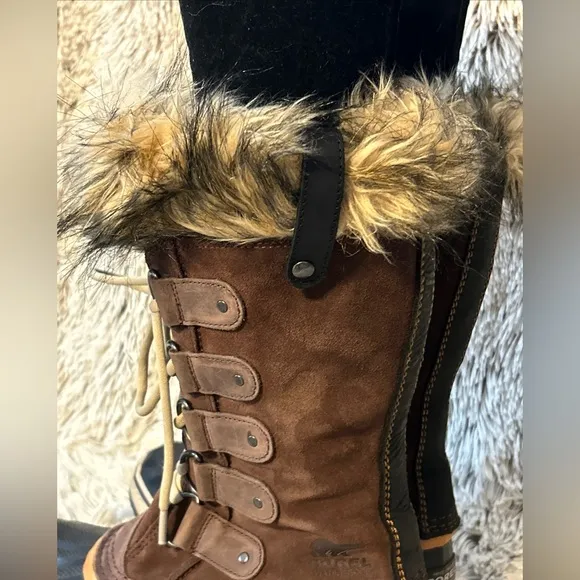 Sorel Joan of Arctic Tall Winter Snow Boots Faux Fur Brown Waterproof Size 8