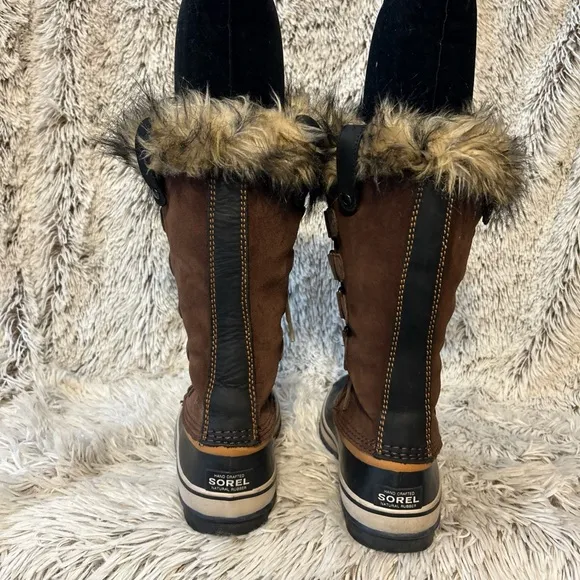 Sorel Joan of Arctic Tall Winter Snow Boots Faux Fur Brown Waterproof Size 8
