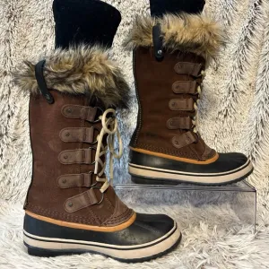 Sorel Joan of Arctic Tall Winter Snow Boots Faux Fur Brown Waterproof Size 8