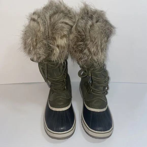 Sorel Joan Of Arctic Waterproof Faux Fur Boots Green/Black NL2429-383 Women Sz 7