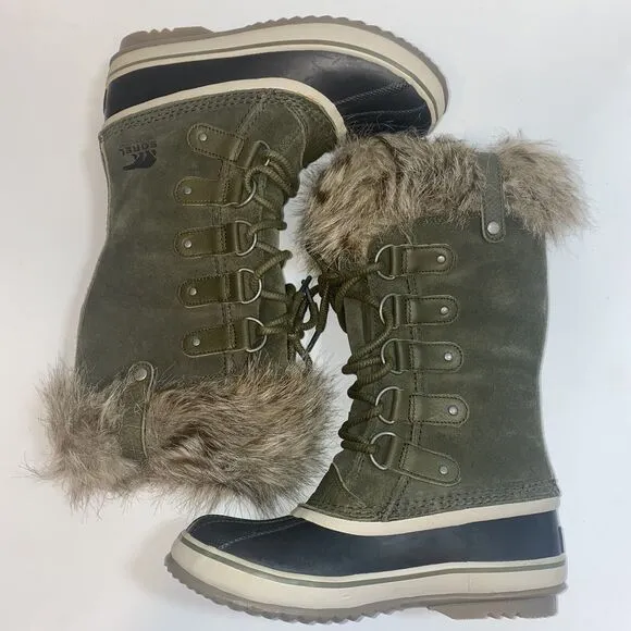 Sorel Joan Of Arctic Waterproof Faux Fur Boots Green/Black NL2429-383 Women Sz 7