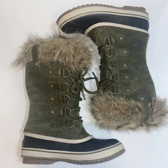 Sorel Joan Of Arctic Waterproof Faux Fur Boots Green/Black NL2429-383 Women Sz 7