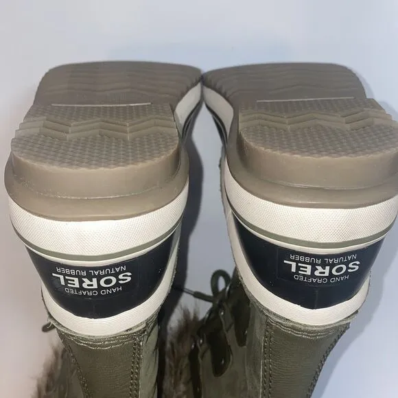 Sorel Joan Of Arctic Waterproof Faux Fur Boots Green/Black NL2429-383 Women Sz 7