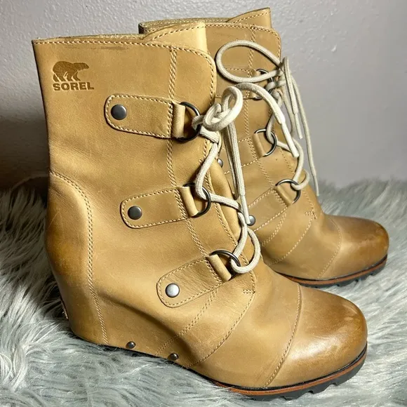 Sorel Joan of Arctic Wedge Dark Fossil Winter Snow Boots Womens Size 7.5