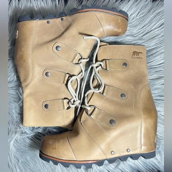 Sorel Joan of Arctic Wedge Dark Fossil Winter Snow Boots Womens Size 7.5