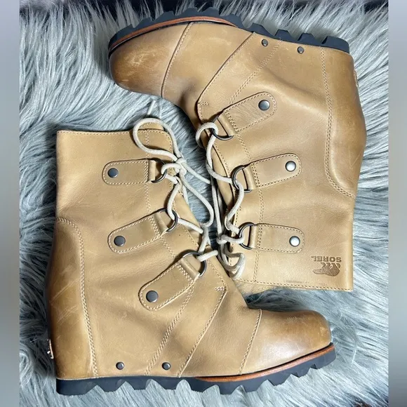 Sorel Joan of Arctic Wedge Dark Fossil Winter Snow Boots Womens Size 7.5