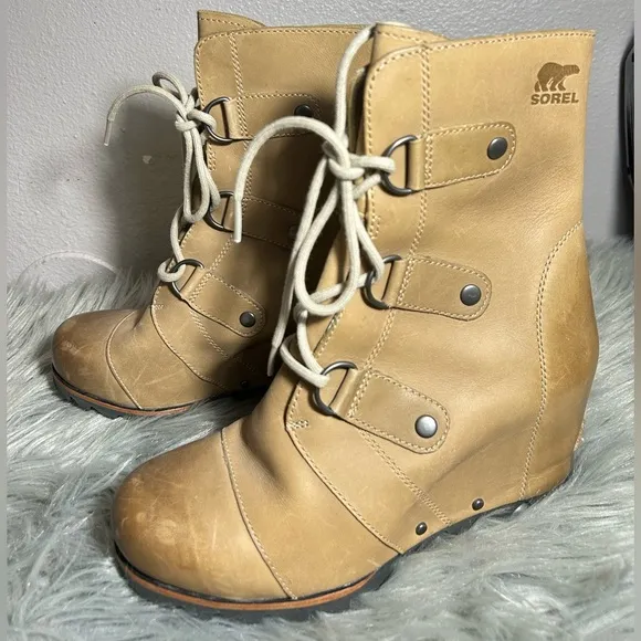 Sorel Joan of Arctic Wedge Dark Fossil Winter Snow Boots Womens Size 7.5