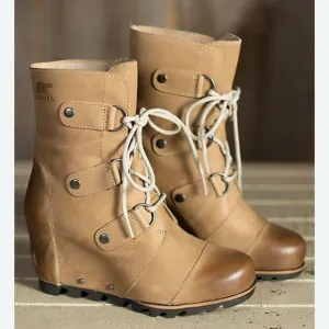 Sorel Joan of Arctic Wedge Dark Fossil Winter Snow Boots Womens Size 7.5