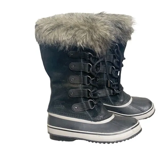 Sorel Joan of Arctic Womens Faux Fur Winter Tall Boots Size 7 Black