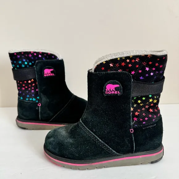 Sorel Kid's Black &amp; Pink Star Rylee BootSize 3